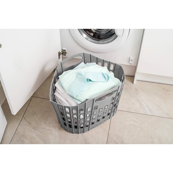 Rattan-kudottu taittuva vaate- ja pyykkikori, hiiliharmaa, 38 litraa Charcoal Grey 38 Litre