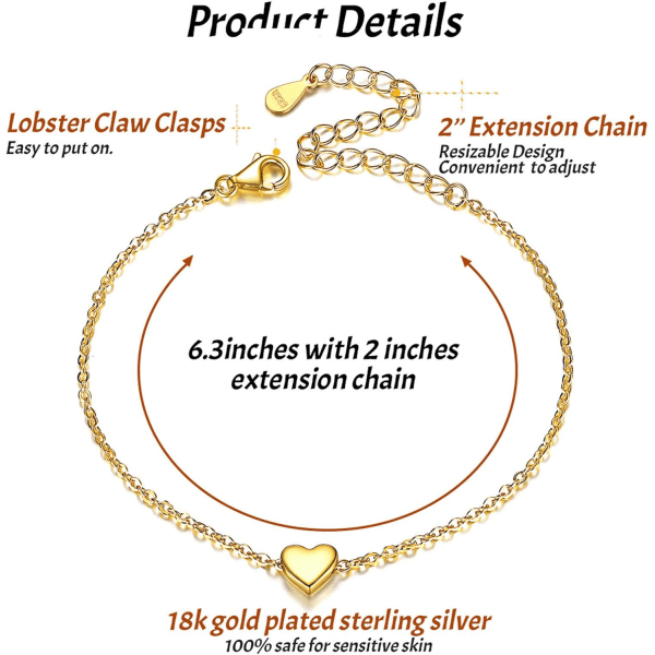 925 sterlig sølv hjerte/måne/stjerne/bar/lotus armbånd for kvinner 16cm+5cm(forlenget) Minimalist smykker(med gaveeske)