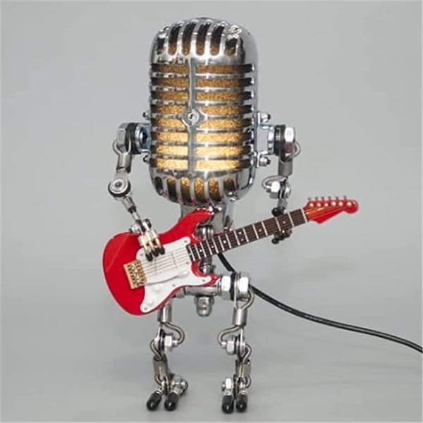 Retro stil mikrofon Robot skrivbordslampa håller gitarr Vintage, vintage mikrofon Robot Touch Dimmer z