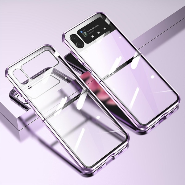 Case kompatibelt med Galaxy Z Flip 3, dubbelsidigt cover härdat glas med säkerhetslås