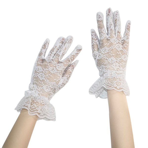 Korte Blonder Handsker til Kvinder, Elegante Blomsterblonder Handsker, Brudehandsker, Sommerhandsker til Bryllup Middagsfest, Fest Te Fest Prom Kostume Handsker White