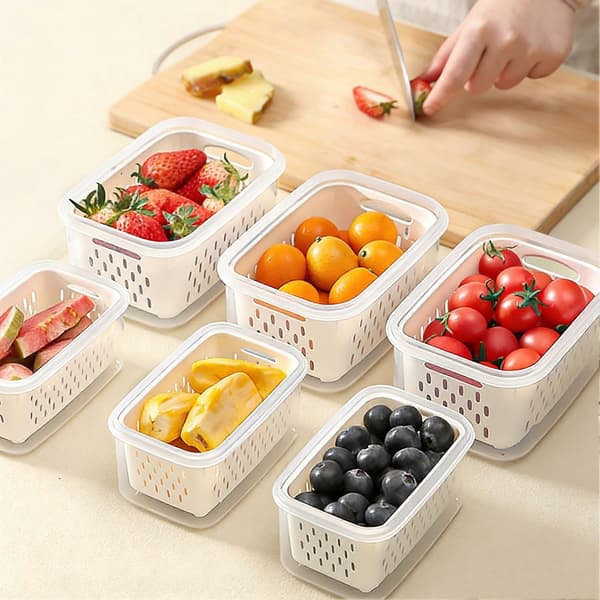 Frukt- og grønnsaksoppbevaringsboks – 4-i-1 for vask og drenering Blue 2pcs