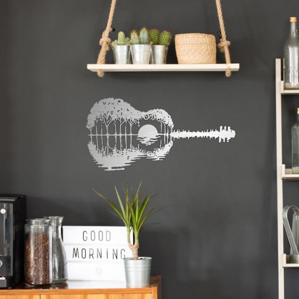Gitarr Solnedgång Reflektion - Metall Väggkonst Heminredning Present Metall Färgglad