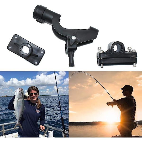 Justerbar fiskestangsholder til båd, fiskestangsholder med stor klemme, foldbar holder (1 stk., sort)