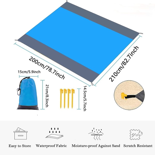 Beach Mat Picnic Blanket 200x210cm (blue)ultra-light Beach Blanket Waterproof Outdoor Beach Mat For Beach,camping,portable Quick Dry.