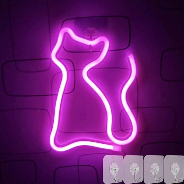 Katt LED Neon Lys Skilt Katt Neon Lampe Rosa Katt Neon Skilt for Soverom Veggdekor Lys Opp LED Skilt Neon Natt Lys Skilt Neon Vegglys Katt Gave