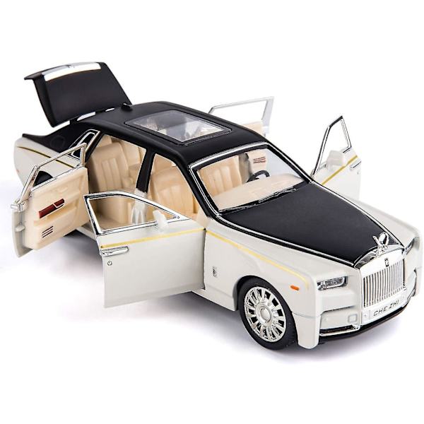 1/24 Rolls-Royce Phantom modellbil, sinklegering tilbaketrekk lekebil med lyd og lys for barn gutt jente gave (hvit)