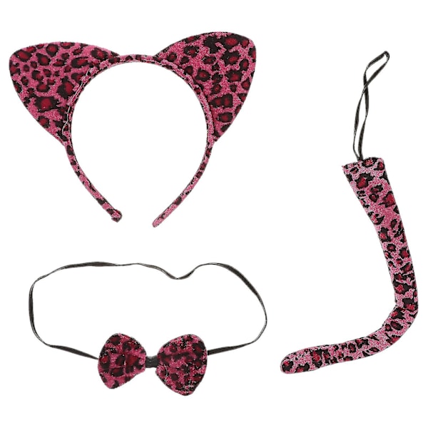 3 stk. Barnekattører Hodebånd Sløyfer Hale Sett Fest Cosplay Kostyme (gul Leopard Print)