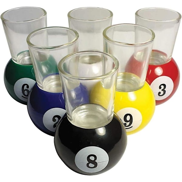 6 Pool Ball Shotglas med Triangelställ Serveringsbricka - Biljardbord Nyhet Drickspel Rum Hem Bar Set