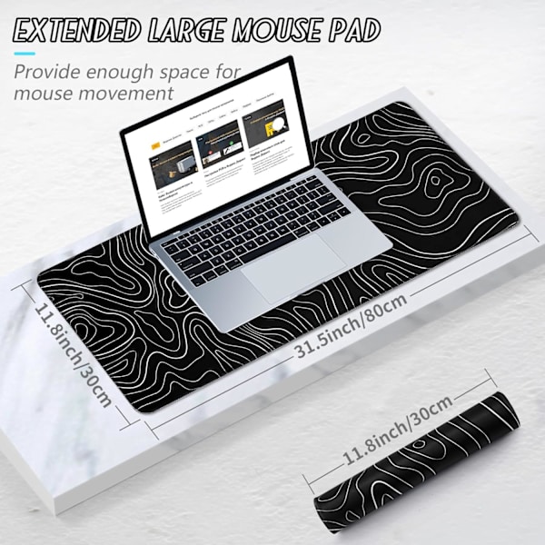 Musematte Gaming Stor Skrivebordsmatte (31,5 x 11,8 x 0,12 tommer) Vaskbar Stor Musematte, Japansk Musematte med Sklisikker Gummibase, Utvidet Mo MousPad Y4 XL