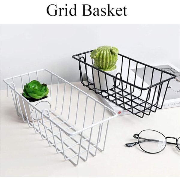 Korg i järntråd för väggmonterad gallerhylla, väggmonterade gallertillbehör för hem och kök, 2-pack White