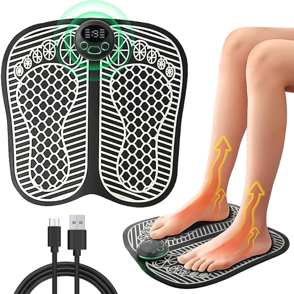 Elektronisk fodmassageapparat til smerter og cirkulation, sammenfoldelig fodspa og massageapparat 8 tilstande 19 intensiteter, USB genopladelig