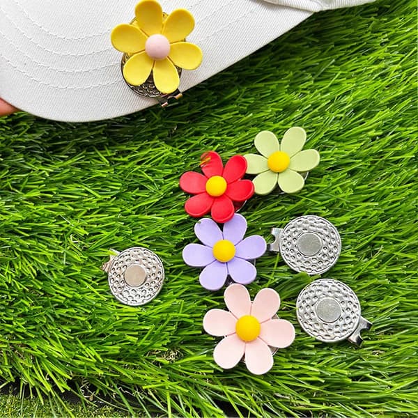 Magnetisk Golfboldmarkør med Hatteclips Blomsterformet Golfboldmarkør Magnet Kasketclips Sæt Golfbag Blue