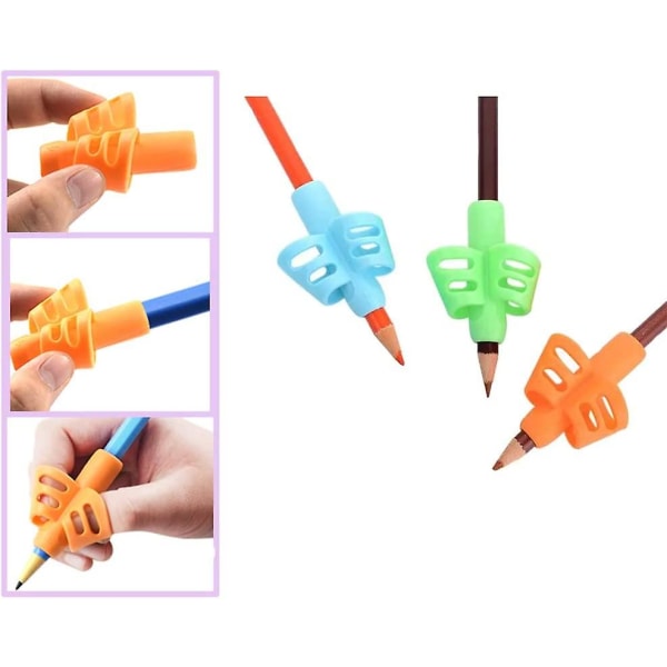 Blyantgrep Holder Barn Tenåringer Skrive Korrigering Grep Myk Silikon Penn Blyant To-fingers Grep Skrivehjelp Grep(1 Sett, Oransje Blå Grønn)