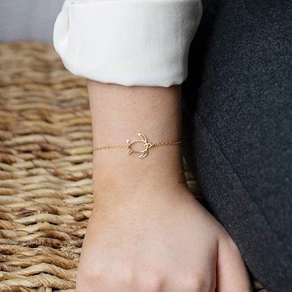 Armband för kvinnor 14K guldpläterad delikat kedja enkelt smycke sött för flickor Turtle 2 Layer Satellite Chain