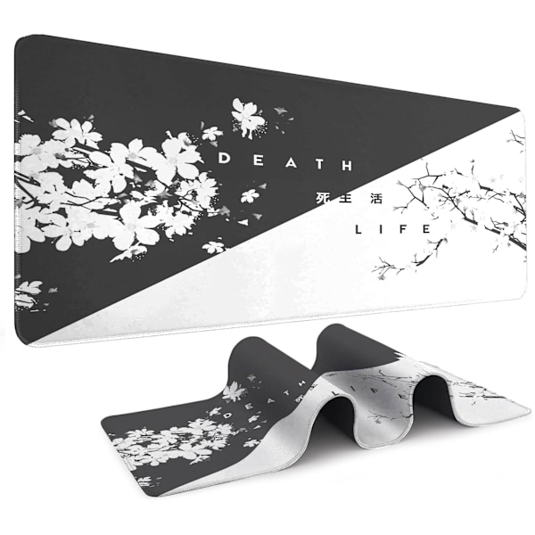Sort og hvid japansk kirsebærblomst musemåtte (80 x 30 x 0,3 cm) Ekstra stor musemåtte skrivebordsmåtte