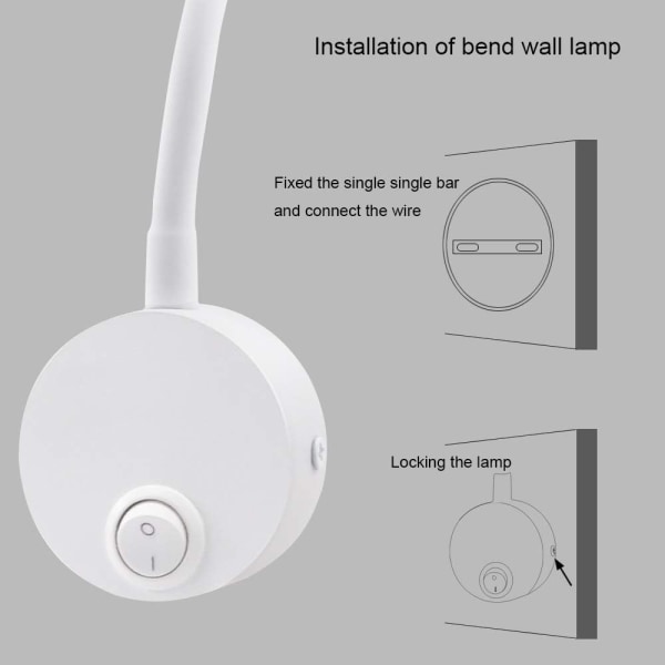 2-pakning hvit veggspotlight, mykt varmt hvitt lys Cob-sengelampe, minimalistisk veggmontert 3W leselampe med knappbryter