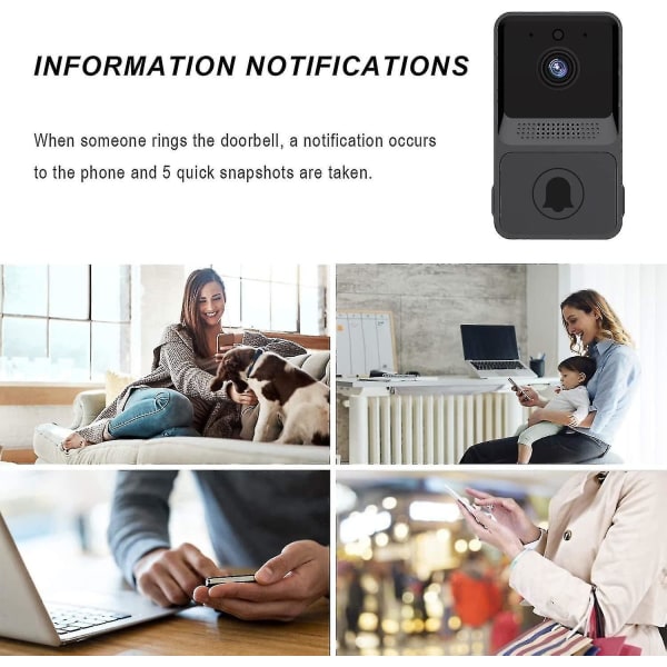 Trådlös fjärrvideo dörrklocka, smart video dörrklocka hem intercom hd natt vision wifi laddning, smart dörrklocka, tvåvägs samtal, app-kontroll