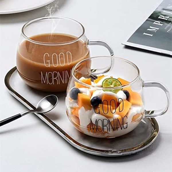Godmorgen Kaffe Kops, 350 ml Glas til Te, Morgenmad, Juice Transparent