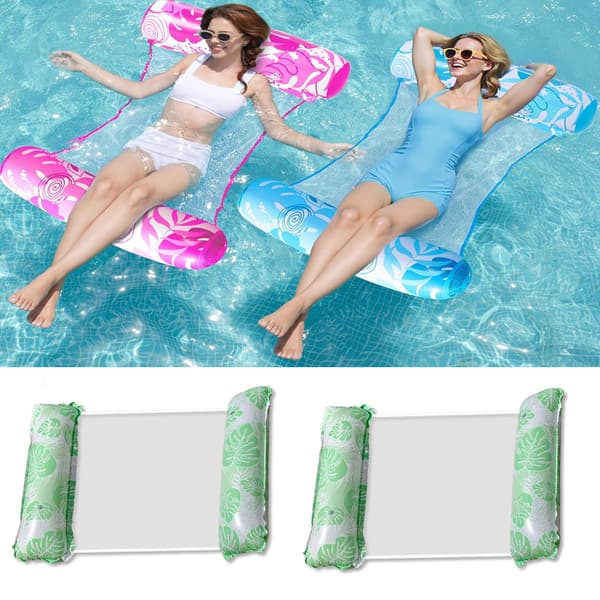 Uppblåsbara poolflottar för vuxna 2-pack 4-i-1 multifunktionella poolflottar poolflottar solstolar flytande Green
