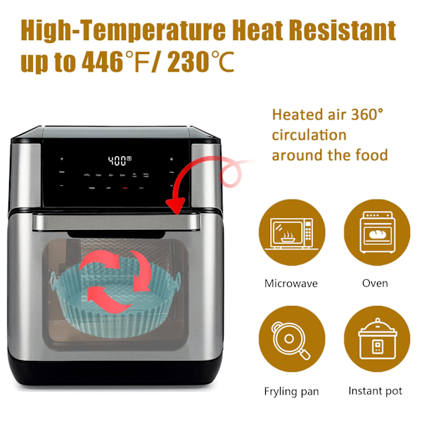 Airfryer Silikonform, 2-pack återanvändbara Airfryer-foder, Airfryer-tillbehör, Köktillbehör Ersättning för engångs pergamentpappersfoder