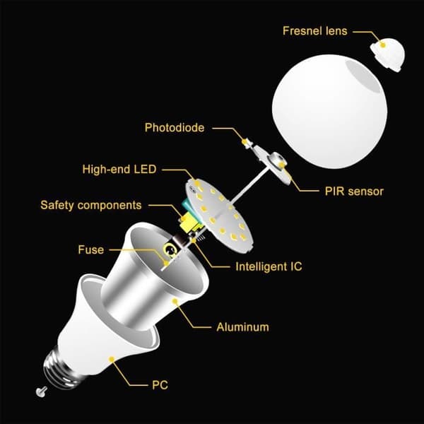 LED-pære - Ikke spesifisert - E27 - 12W - 3000K - Lyssensor og PIR