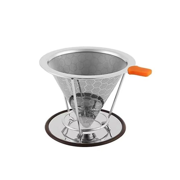 Rustfritt stål gjenbrukbar hell over kaffedrippfilter espressodripper mesh kjegle kaffedripper med stativ (1 stk, sølv)