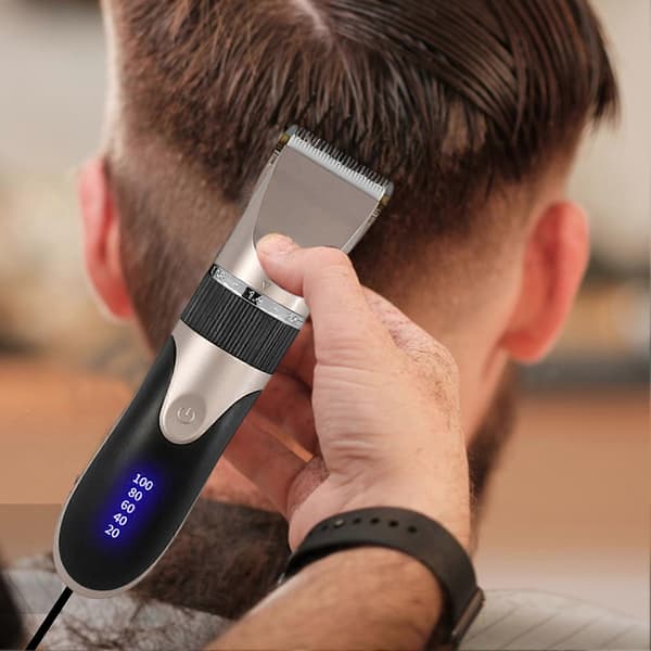 Elektrisk hårklipper med keramisk blad, digitalt display, til voksne og børn, USB genopladelig Grey