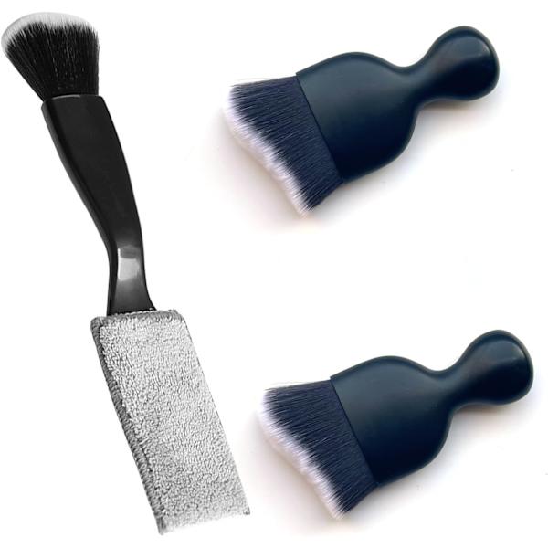 Kaksoispäinen harja auton puhdistukseen, auton harjat sisätilojen puhdistukseen, auton puhdistusharjat ulkotiloihin, pehmeä auton puhdistusharja (musta ja valkoinen, 3 kpl) Black&White3PC