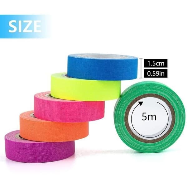 Fluorescerande tejp - UV - 6 färger - 15 mm - 5 m - Bomulls- och polyestertyg