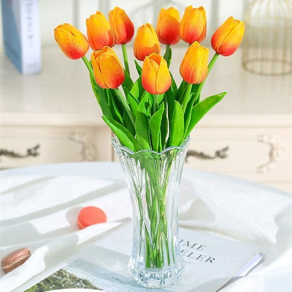 30 stk kunstige latex tulipaner falske tulipaner bukett ekte touch blomster for dekor (rød og gul)