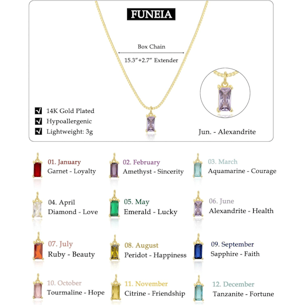 Diamanthalskjeder for kvinner 14K gullbelagt smaragd fødselsstein halskjede for kvinner mødre delikat gullkjede blågrønn kubisk zirkonia anheng 06. June(Alexandrite)