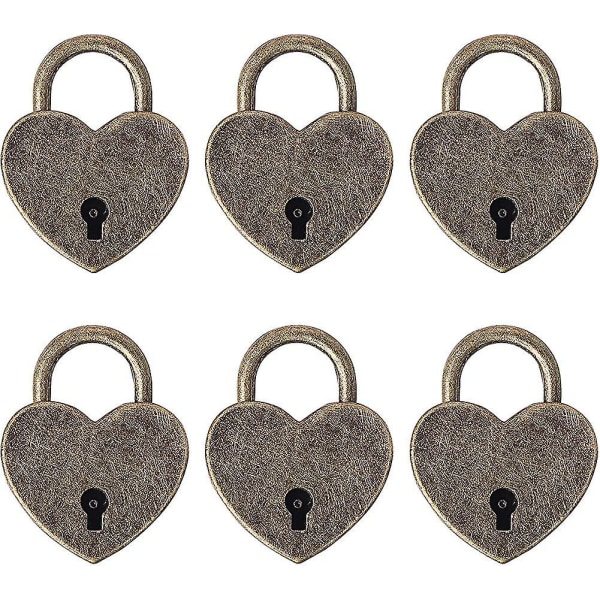 6 delar litet hänglås Hjärtformade antika hänglås Metall minilås med nyckel