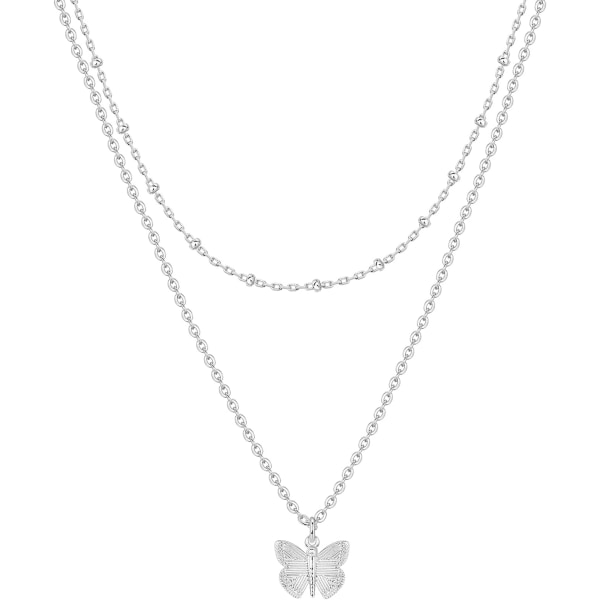 14K gullbelagte lagdelte halskjeder | Stilig minimalistisk design anheng halskjeder | Sommerfugl, hjerte, lås, ondt øye, mynt, lyn, sirkel, White Gold Butterfly