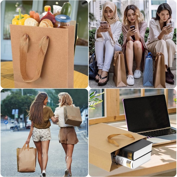 Bruna pappersbärkassar, 20-pack bruna kraftpapperskassar bruna papperspresentpåsar med starka handtag, tjocka återvinningsbara festpåsar detaljhandelslunch Brown
