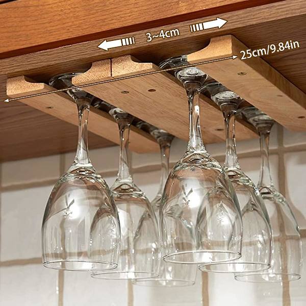 1 stk. Vinglasophæng i træ, 11 tommer, til montering under skabet, med plads til 8 glas, uden brug af boremaskine