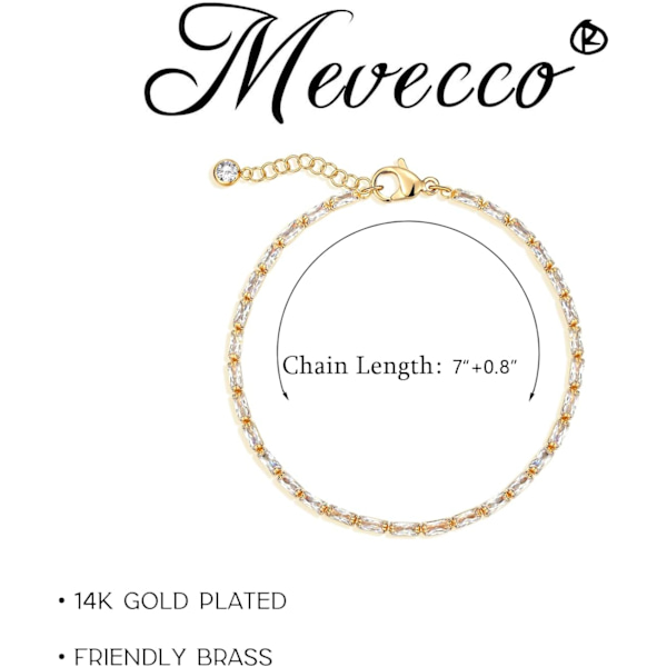 Armband för kvinnor 14K guldpläterad delikat kedja enkelt smycke sött för flickor Tennis Chain Baguette A 2 Layer Satellite Chain