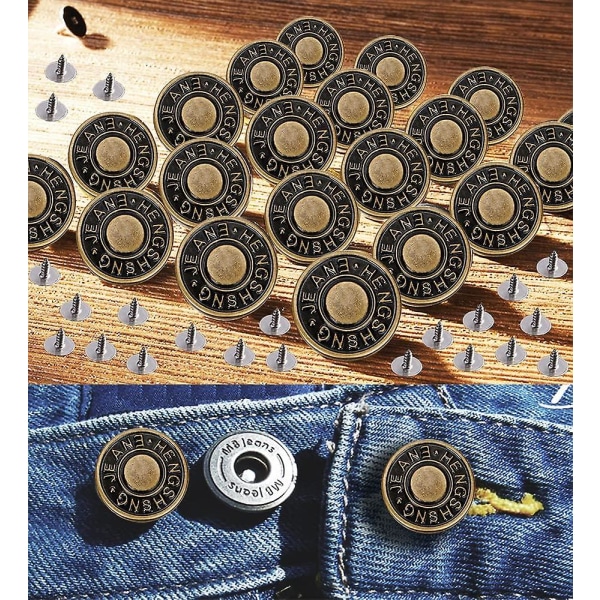 (20 sett 17 mm) Avtakbare knapper for jeans Knapperstatning Trykkknapper Justerbare jeansknapper Erstatning jeansnåler for jeans Justerbar knapp F