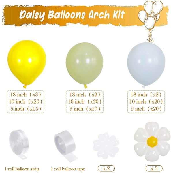 119 stk. Daisy Krans Fest Dekoration Balloner Sæt Konfetti Ballon Dekorationer Og Banner Baggrund Baggrund Til Fest Dekoration