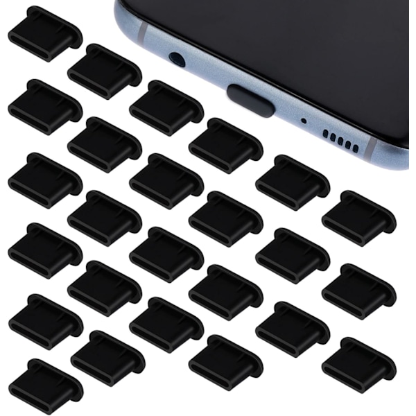 Dammskyddssats, silikon USB C-hörlursuttag dammskyddskåpor laddningsportsskydd typ C dammskydd plugg för smartphone bärbar dator (svart-25 st