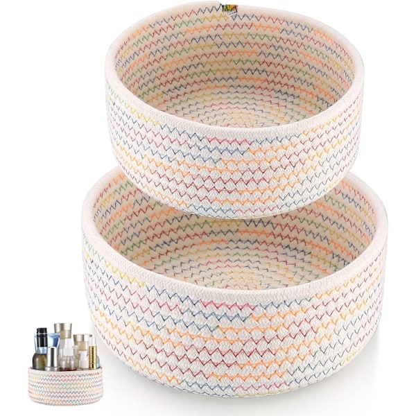 Punotut puuvillaköysi säilytyskorit, 2 kpl punotut pyykkikorit, lelujen säilytyskorit, lelut, kirjat, olohuone, lastenhuone, punotut ba Embroidered Rainbow on Beige