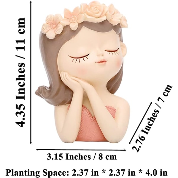 Söt blomkruka harts, mänskligt ansikte kaktus växt behållare bonsai stativ tumkruka fe staty blomkruka med dränering dekoration present color 2