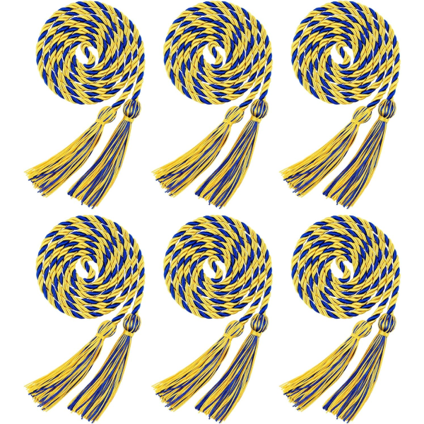 6 delar examenssnören Repbälte Honor Cords Graduation Lång tofs för examensfester (gul, blå) Yellow + Blue