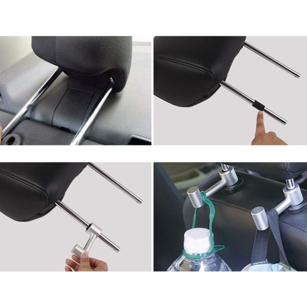 Bil Nackstöd Bar Krok Aluminiumlegering Kappa Matväska Hängare Organizer Hållare, Svart black