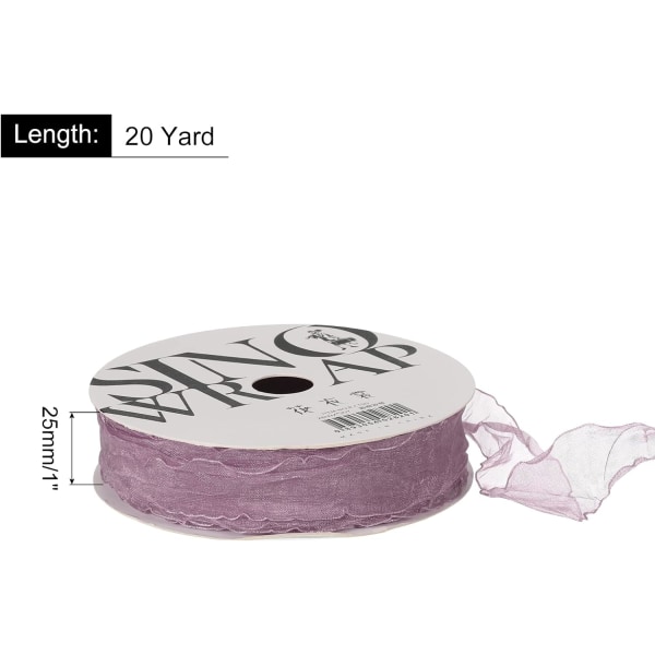 1 tum bred skirtrådad organzaband Pastellskimmer chiffongband Lavendel Lila 20 Yard Lotus Leaf Edge för presentinpackning Bukett Bröllopsrosetter