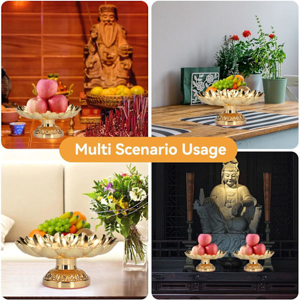 Fotat fruktskål, 7 tum buddhistisk tallrik lotus offer skål mittpunkt hållare skål dekorativ tallrik för tempel offer välsignelse fruktskål