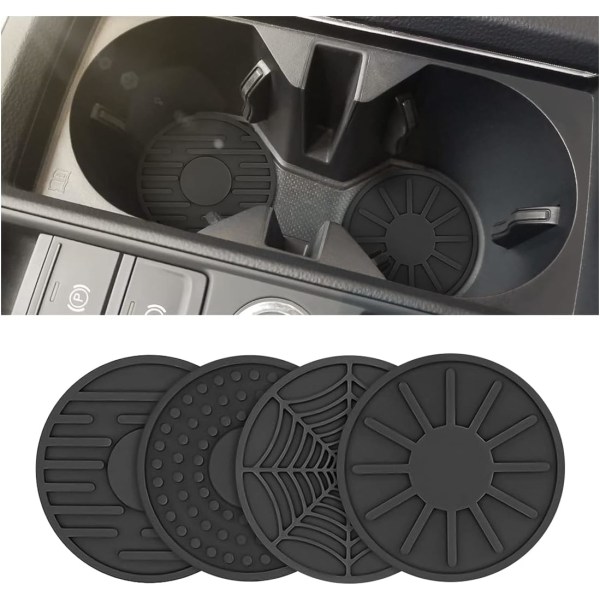 4-pack bilunderlägg för mugghållare, halkfria silikonunderlägg för bil, halkfria bilunderlägg, lämpliga för de flesta bilar, svarta black