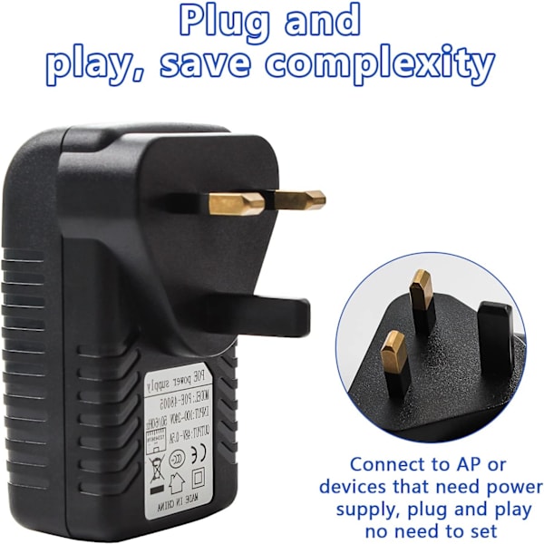 48v 0.5A POE-injektoradapter Strömförsörjning UK Väggkontakt Power over Ethernet för 48V POE-enhet