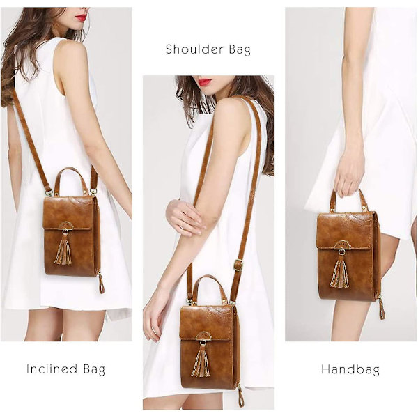 Dam PU-läder plånbok Mini justerbar axelväska crossbody väska Brown