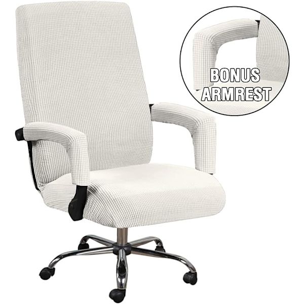 Kontorsstol med hög ryggstöd, överdrag med armstödsöverdrag i polyester, tvättbart överdrag för universellt snurrstolsskydd, elfenben Ivory
